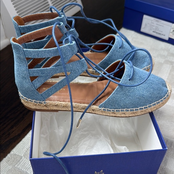 Denim Espadrille Lace-Up Flats - Aquazzura Belgravia Flat Espadrille
